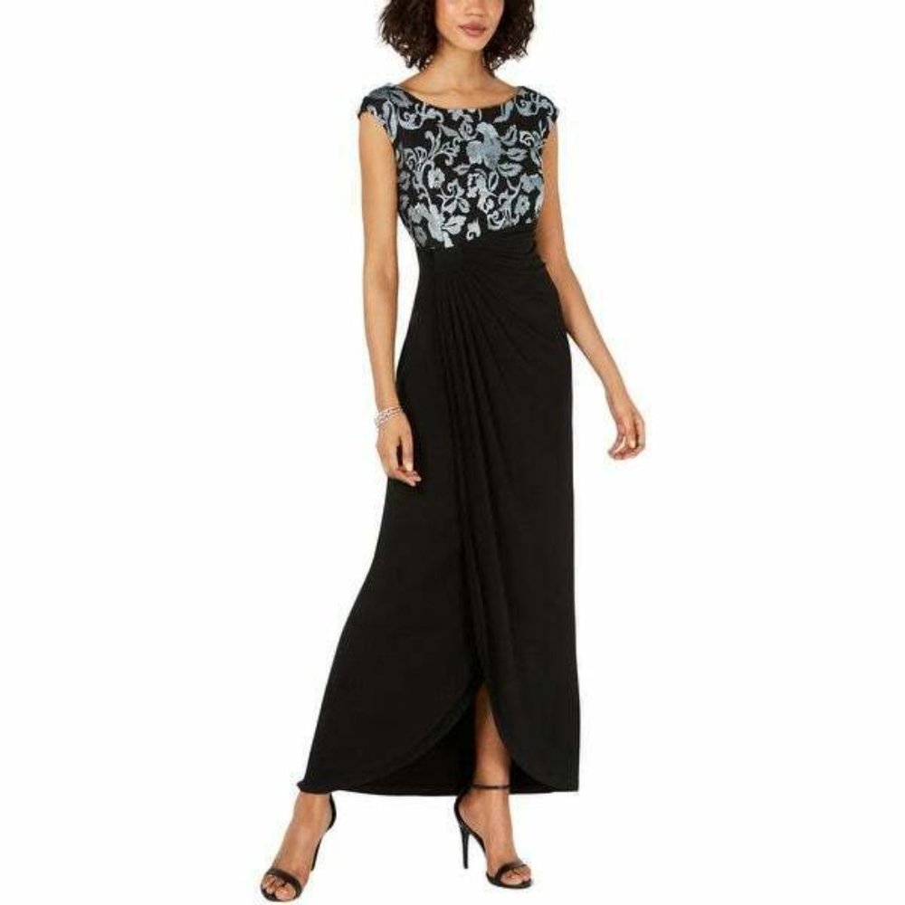 Womens Ruched Embroidered Evening Dress Floral